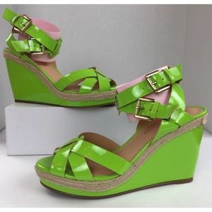 Diane Gilman Lime Bright Green Wedge Sandal Size 10